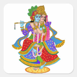Radha Krishna Sticker Fyrkantigt Klistermärke