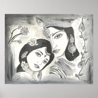 Radha Krishna svartvit Poster
