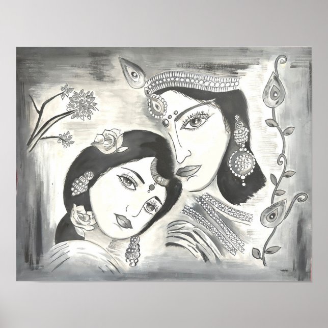 Radha Krishna svartvit Poster (Framsidan)