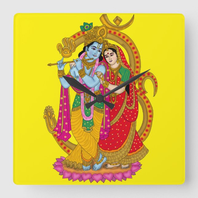 Radha Krishna Wall Clock Fyrkantig Klocka (Framsida)