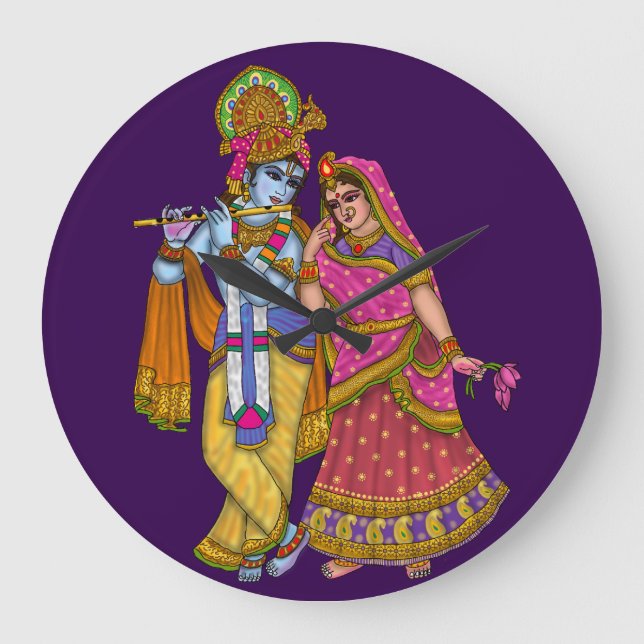 Radha Krishna Wall Clock Stor Klocka (Framsida)