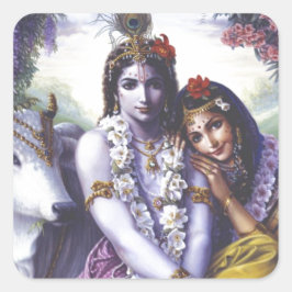 Radha och Krishna Fyrkantigt Klistermärke