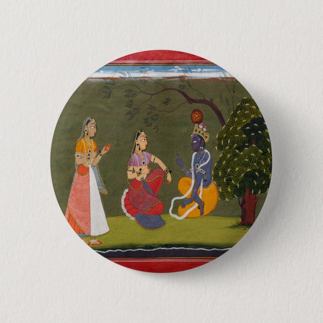 Radha och Krishna i diskussion Knapp (Framsida)