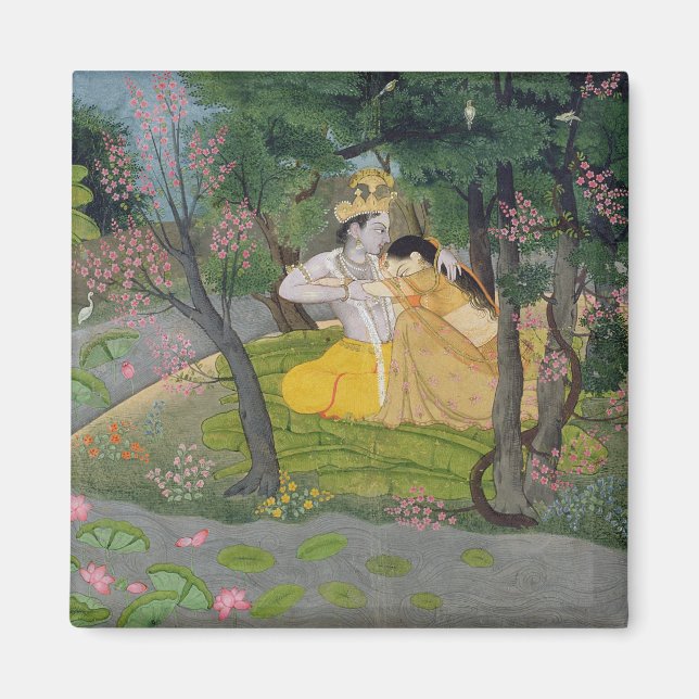 Radha och Krishna omfamnar i en grov blommar Magnet (Framsidan)