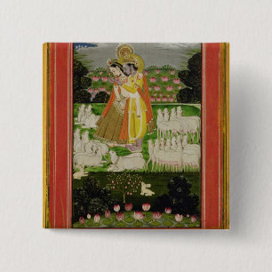Radha och Krishna omfamning i en idealised Knapp