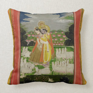 Radha och Krishna omfamning i en idealised Kudde