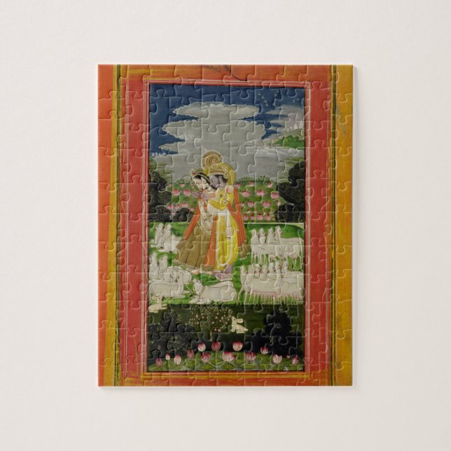 Radha och Krishna omfamning i en idealised Pussel (Vertikal)