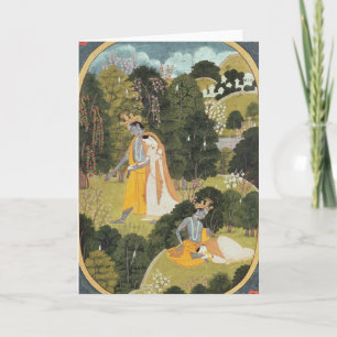 Radha och Krishna som går i en dunge Kort