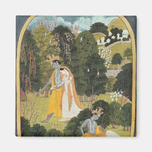 Radha och Krishna som går i en dunge Magnet