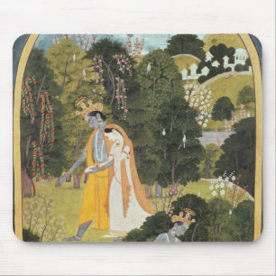 Radha och Krishna som går i en dunge Musmatta