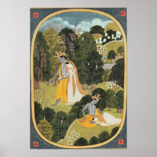 Radha och Krishna som går i en dunge Poster