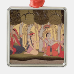Radha och Krishna som placeras i en dunge, Kulu Julgransprydnad Metall