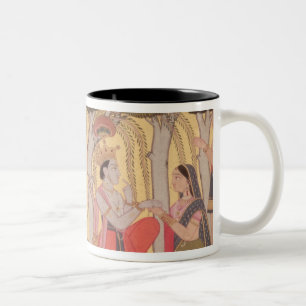 Radha och Krishna som placeras i en dunge, Kulu Två-Tonad Mugg