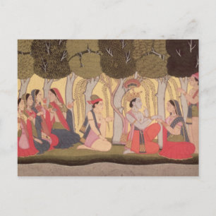 Radha och Krishna som placeras i en dunge, Kulu Vykort