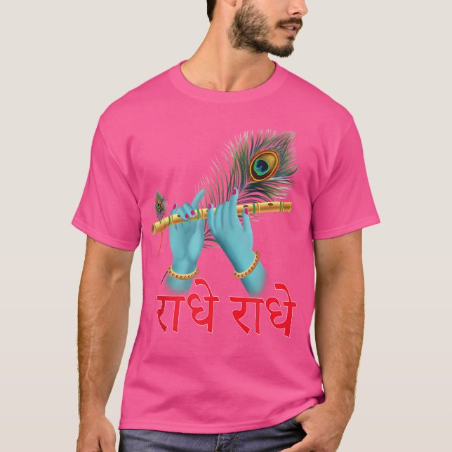 Radhe Radhe - Krishna Flute T Shirt (Framsida)