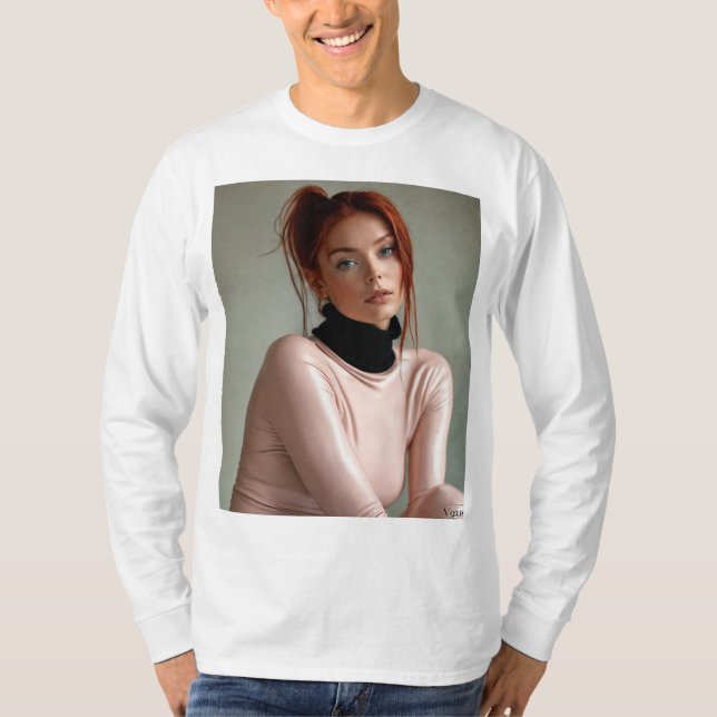 Radiance in Red: A Vogue Porträtt T Shirt (Framsida)