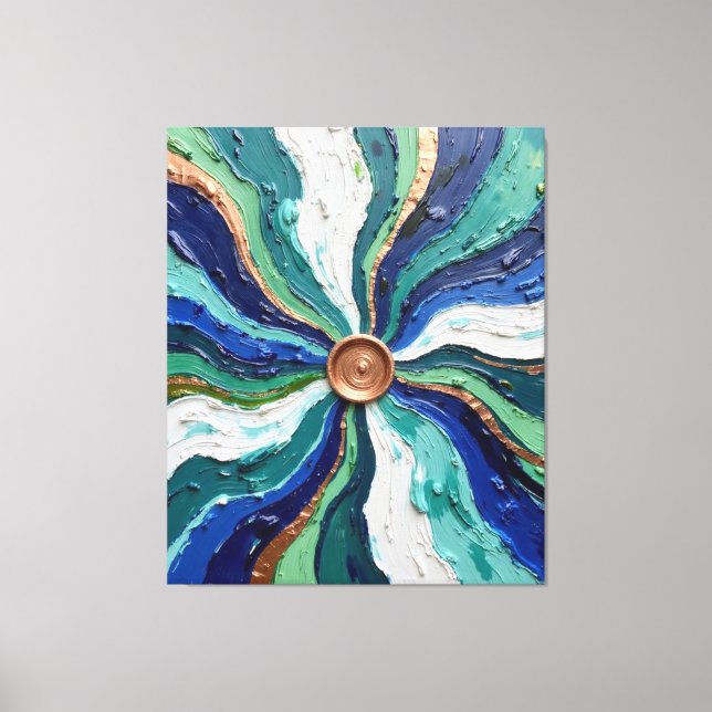 Radiant Abstract Swirl Art – Teal, Blue & Gold Tex Canvastryck (Framsida)