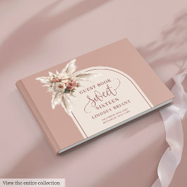 Radiant Arch Powder Pink Pampas Floral Sweet 16th Gästböcker