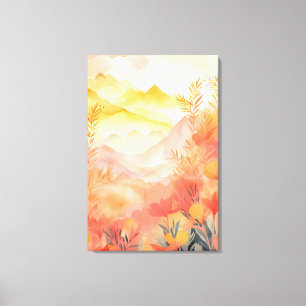 Radiant Beginnings: Soluppgång, berg, blommor Canvastryck