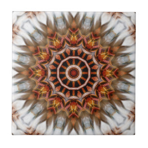 Radiant Bird Feather Kaleidoscope Mandala Tile Kakelplatta