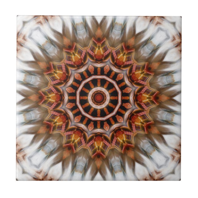 Radiant Bird Feather Kaleidoscope Mandala Tile Kakelplatta (Framsidan)