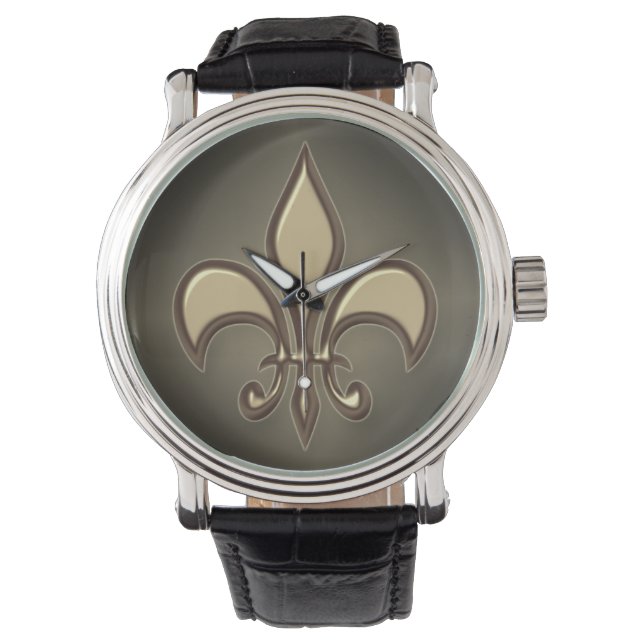 Radiant Black Guld Fleur de lis Armbandsur (Framsida)