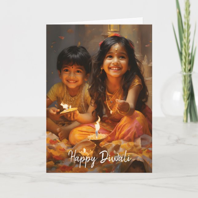 Radiant Blessings: Diwali Joy with Hindu Children Helgkort (Framsida)