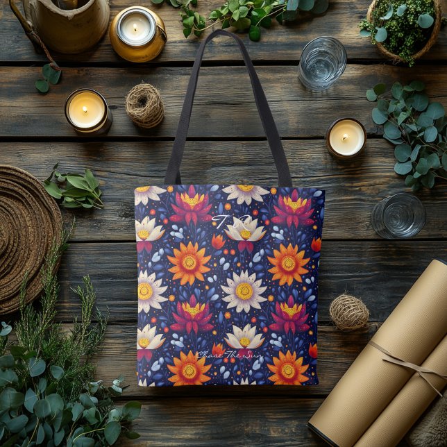 Radiant Blommigt Burst Hälsa Tote Bag Tygkasse (Skapare uppladdad)