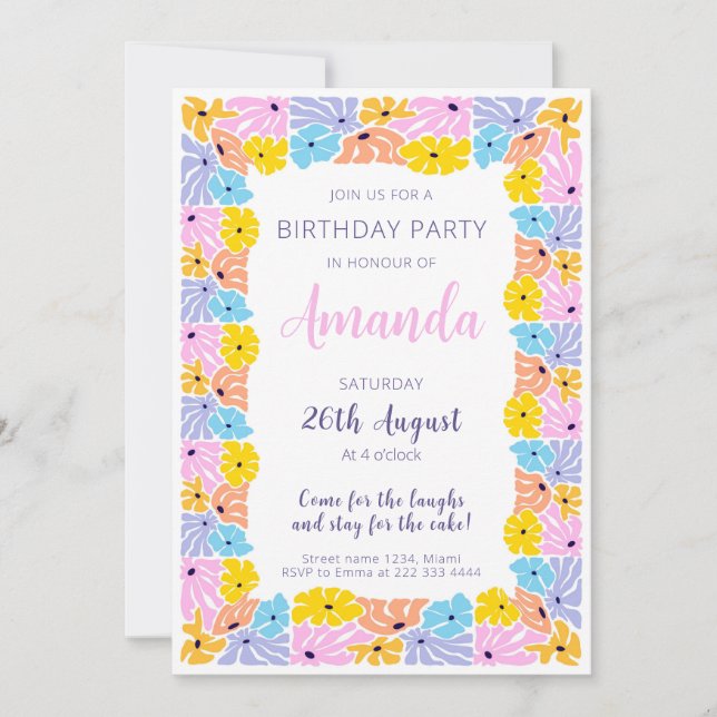 Radiant Blommigt Kant Birthday Fest Inbjudningar (Framsida)