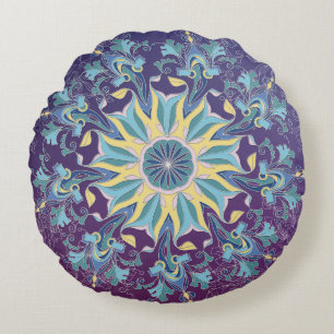 Radiant Blommigt Mandala Round Dekorativ kudde