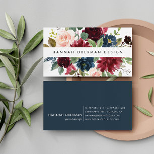 Radiant Bloom Blommigt för marin och burgundisk Visitkort