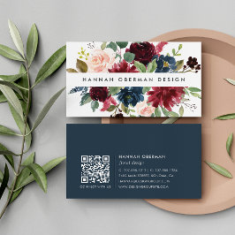 Radiant Bloom | Blommigt för marin och burgundisk Visitkort