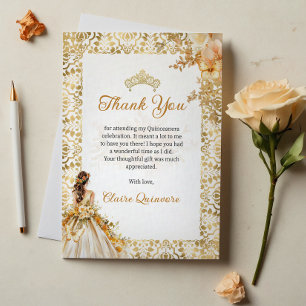 Radiant Bloom Blommigt Guld Photo Quinceanera Tack Kort