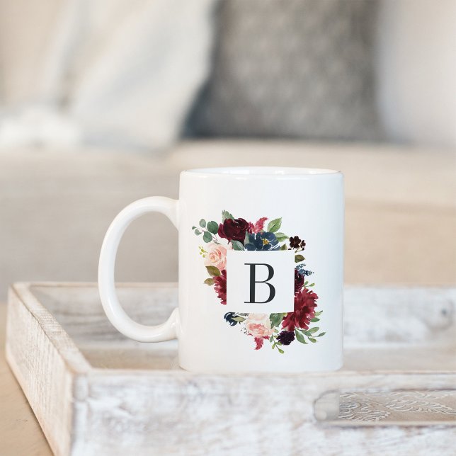 Radiant Bloom Blommigt Monogram Kaffemugg (Skapare uppladdad)