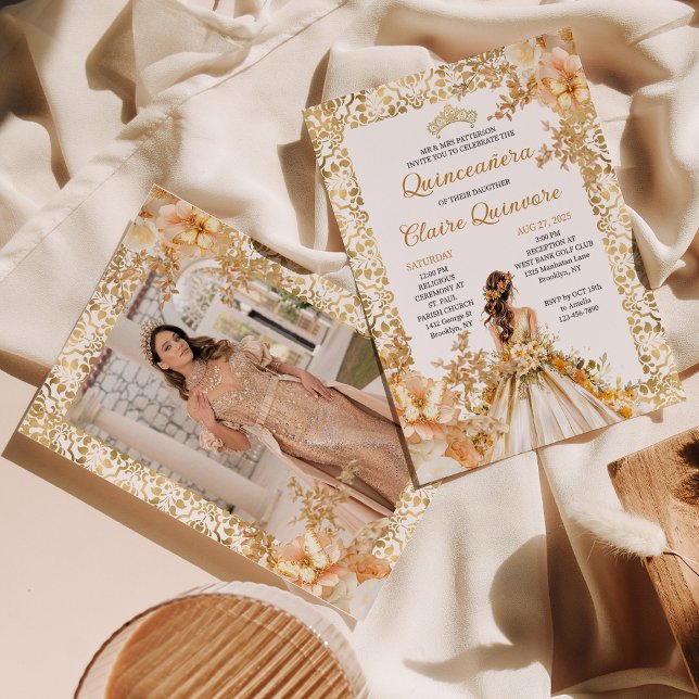 Radiant Bloom Blommigt Princess Photo Quinceanera Inbjudningar (Skapare uppladdad)