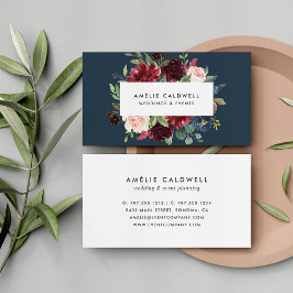 Radiant Bloom | Burgundy & Navy Blommigt Visitkort