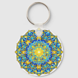 Radiant Blue Gold Mandala – Sun Harmony Keychain Nyckelring