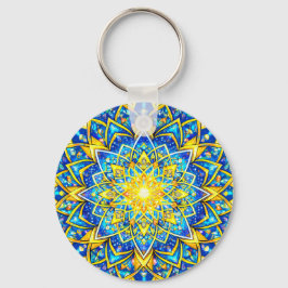 Radiant Blue Gold Mandala – Sun Harmony Keychain S Nyckelring