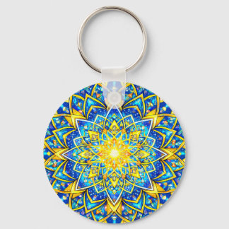Radiant Blue Gold Mandala – Sun Harmony Keychain S Nyckelring