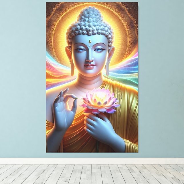 Radiant Buddha med en Glowing Lotus Canvastryck (Insitu (trägolv))