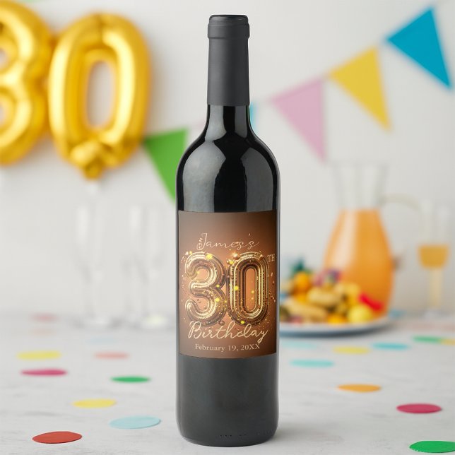 Radiant Chic Glam Brown och Guld 30års födelsedag Vinflaska Etikett (Skapare uppladdad)