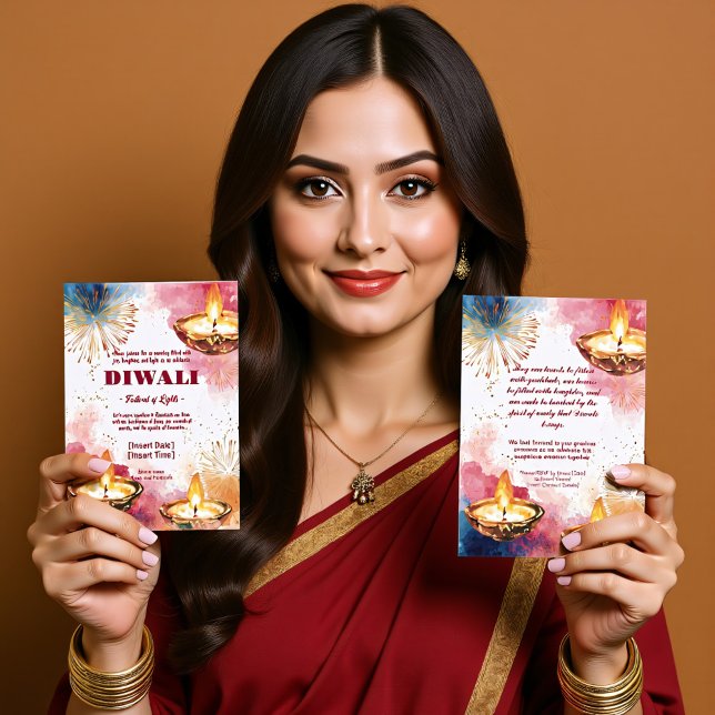 Radiant Diwali Elegance-inbjudan Inbjudningar (Radiant Diwali Elegance Invitation, customizable on both sides, printed and digital)