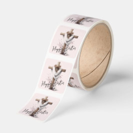 Radiant Easter Cross with Floral Accents Fyrkantigt Klistermärke