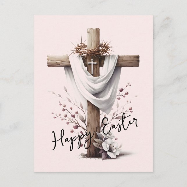 Radiant Easter Cross with Floral Accents Helg Vykort (Framsida)