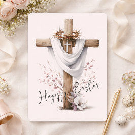 Radiant Easter Cross with Floral Accents Julkort