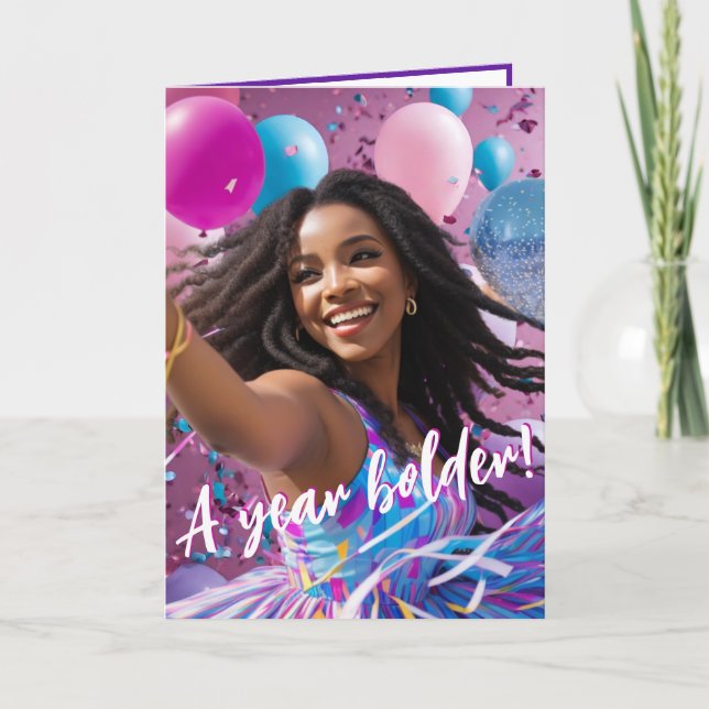 Radiant Ethnic Woman Natural Hair Vibrant Birthday Kort (Framsida)