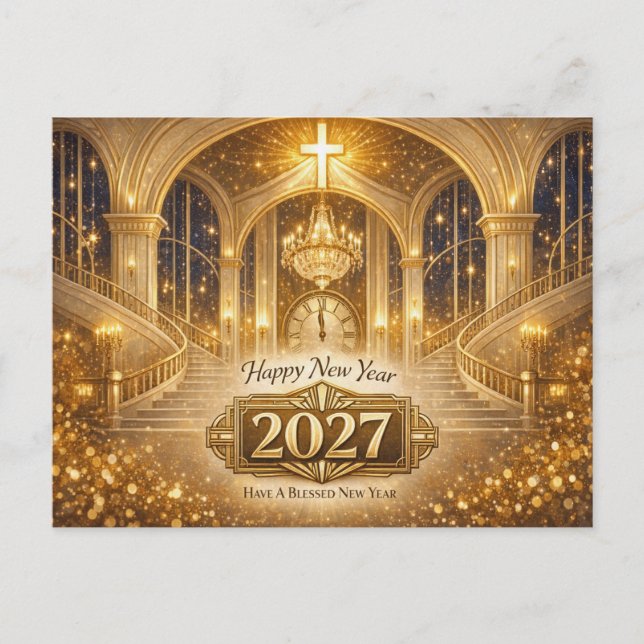 Radiant Gold Christian Blessed New Year 2027 Helg Vykort (Framsida)