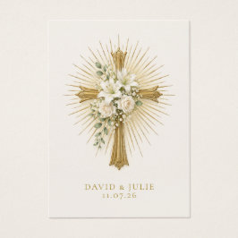 Radiant Gold Cross Wedding Blessing Prayer Visitkort