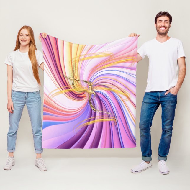 Radiant Gold Swirl Fleece Blanket – Abstract Flow  (På plats)