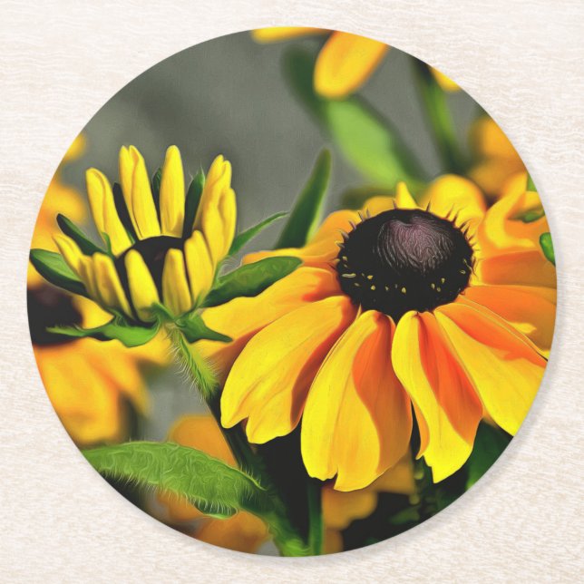 Radiant Golden Black Eyed Susan Rudbeckias Underlägg Papper Rund (Framsidan)